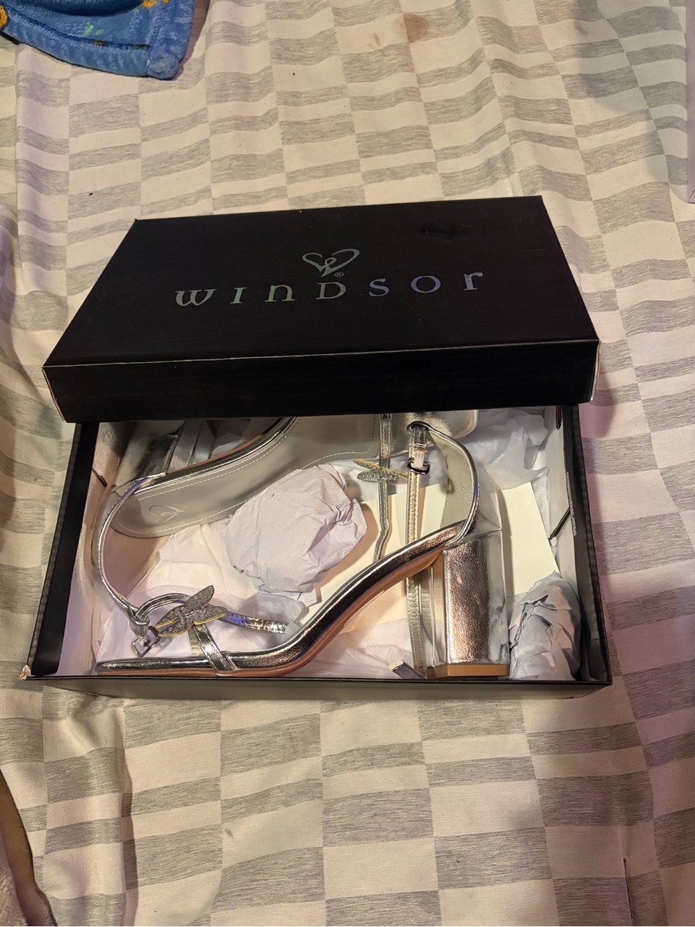 Windsor Metallic Silver Block Heel Strappy Sandals